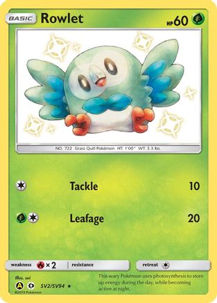 Rowlet SV2/94 Holofoil [SM: Hidden Fates Shiny Vault] Pokemon Single Pokémon