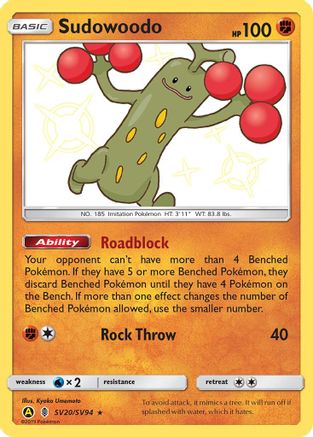 Sudowoodo SV20/94 Holofoil [SM: Hidden Fates Shiny Vault] Pokemon Single Pokémon