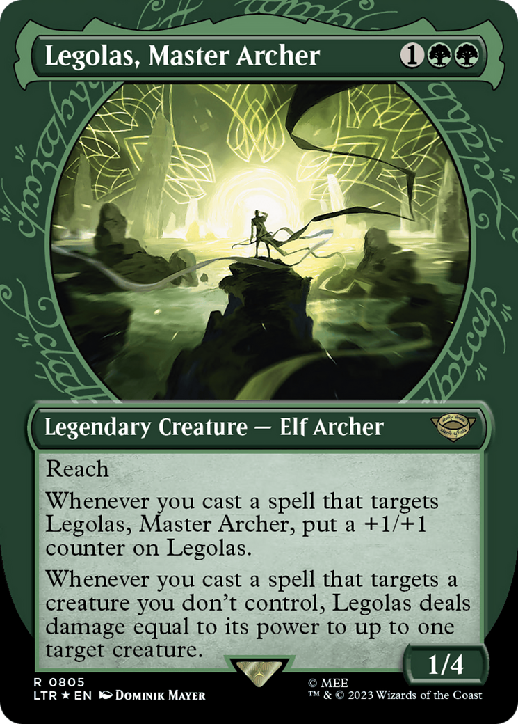 Legolas, Master Archer (Surge Foil) (LTR-805) [The Lord of the Rings: Tales of Middle-earth] (Showcase) (Borderless) Foil MTG Single Wizards of the Coast