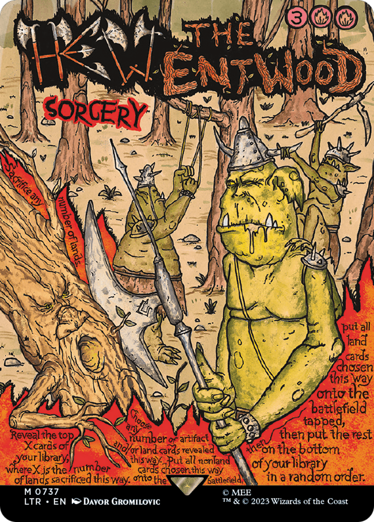 Hew the Entwood (Borderless Poster) (LTR-737) [The Lord of the Rings: Tales of Middle-earth] (Borderless) Foil MTG Single Wizards of the Coast