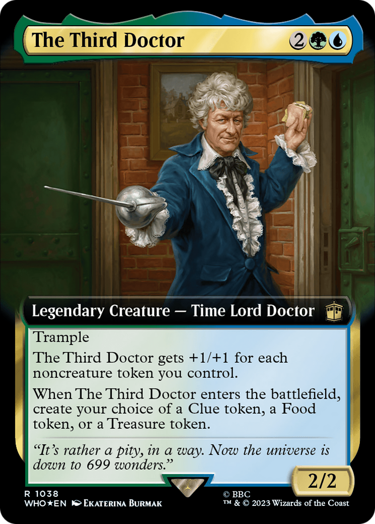 The Third Doctor (Surge Foil) (WHO-1038) [Doctor Who] (Extended Art) Foil MTG Single Wizards of the Coast