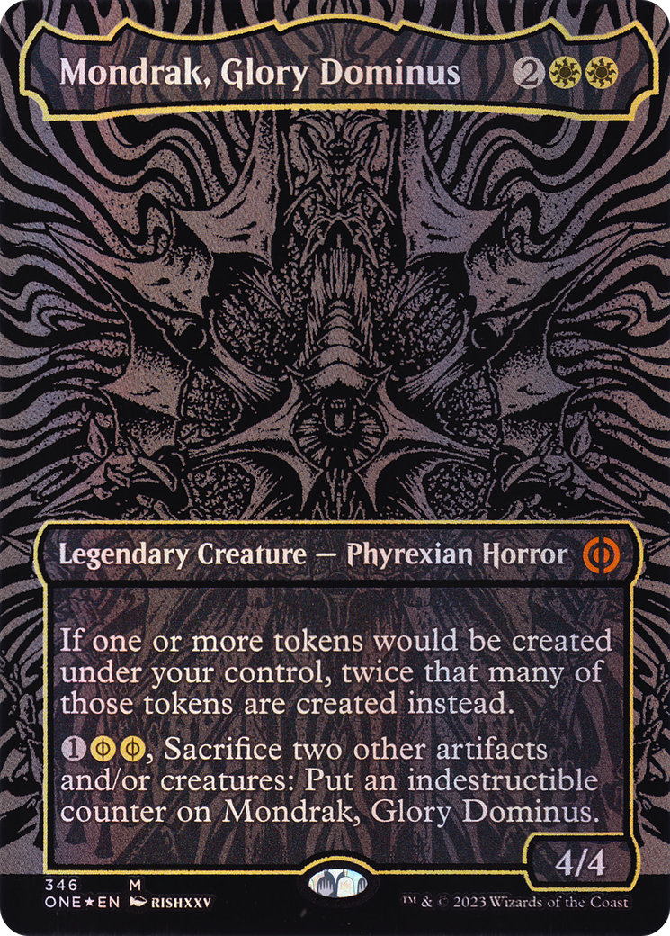 Mondrak, Glory Dominus (Oil Slick Raised Foil) (ONE-346) [Phyrexia: All Will Be One] (Borderless) Foil MTG Single Wizards of the Coast