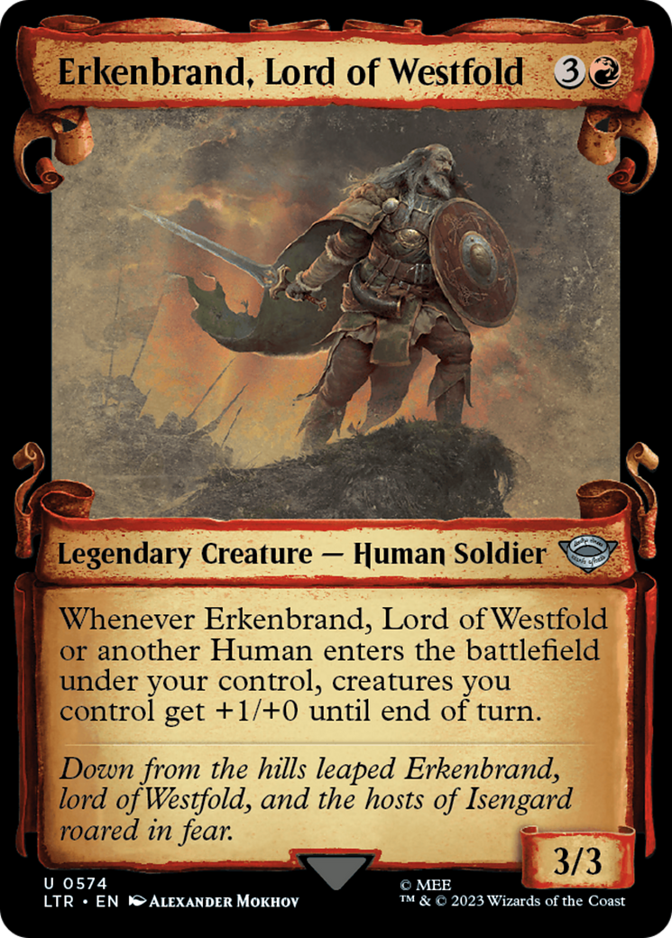 Erkenbrand, Lord of Westfold (Showcase Scrolls) (LTR-574) [The Lord of the Rings: Tales of Middle-earth] (Showcase) Foil MTG Single Wizards of the Coast