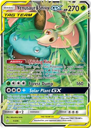 Venusaur & Snivy GX 1/236 Holofoil [SM: Cosmic Eclipse] Pokemon Single Pokémon