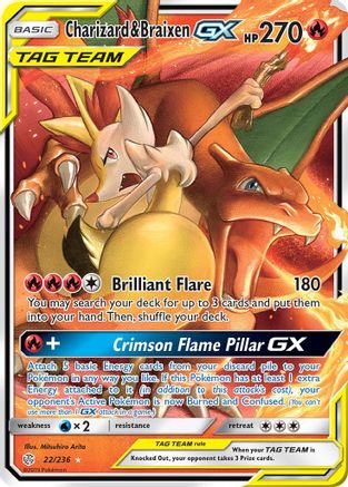 Charizard & Braixen GX (22/236) Holofoil [SM: Cosmic Eclipse] Pokemon Single Pokémon