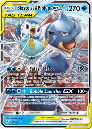 Blastoise & Piplup GX (38/236) Holofoil [SM: Cosmic Eclipse] Pokemon Single Pokémon