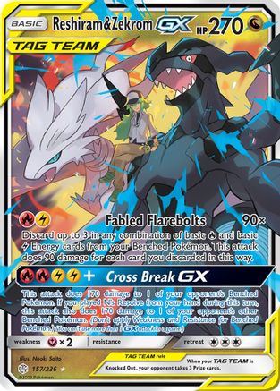 Reshiram & Zekrom GX 157/236 Holofoil [SM: Cosmic Eclipse] Pokemon Single Pokémon
