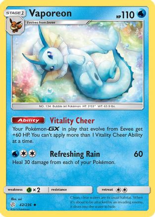 Vaporeon (42/236) Reverse Holofoil [SM: Cosmic Eclipse] Pokemon Single Pokémon