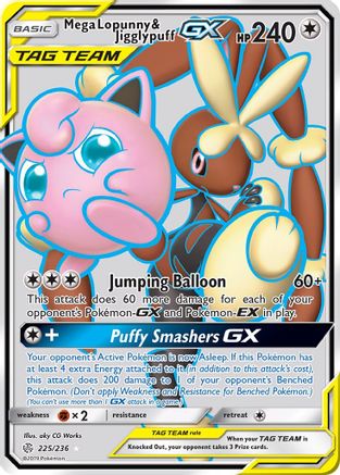 Mega Lopunny & Jigglypuff GX (Full Art) (225/236) - [SM: Cosmic Eclipse] Holofoil Pokemon Single Pokémon