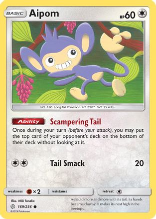 Aipom (169/236) Reverse Holofoil [SM: Cosmic Eclipse] Pokemon Single Pokémon
