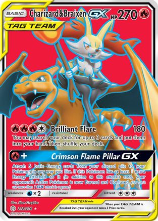 Charizard & Braixen GX (Full Art) (212/236) Holofoil [SM: Cosmic Eclipse] Pokemon Single Pokémon