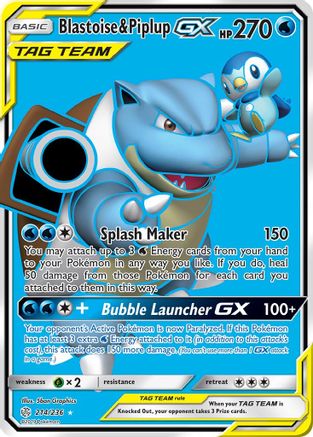 Blastoise & Piplup GX (Full Art) (/236) Holofoil [SM: Cosmic Eclipse] Pokemon Single Pokémon