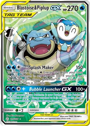 Blastoise & Piplup GX (Alternate Full Art) (215/236) - [SM: Cosmic Eclipse] Holofoil Pokemon Single Pokémon