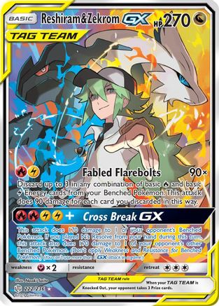 Reshiram & Zekrom GX (Full Art) 222/236 Holofoil [SM: Cosmic Eclipse] Pokemon Single Pokémon