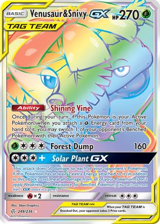Venusaur & Snivy GX (Secret) (/236) Holofoil [SM: Cosmic Eclipse] Pokemon Single Pokémon
