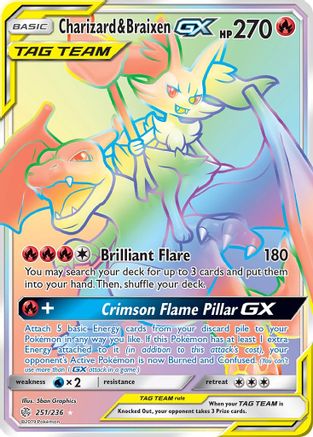 Charizard & Braixen GX (Secret) (/236) Holofoil [SM: Cosmic Eclipse] Pokemon Single Pokémon
