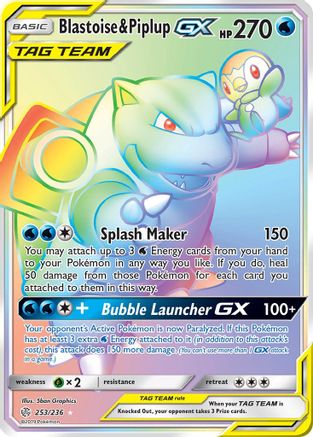 Blastoise & Piplup GX (Secret) (/236) Holofoil [SM: Cosmic Eclipse] Pokemon Single Pokémon