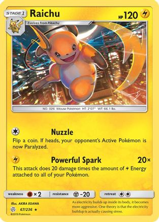 Raichu (67/236) Reverse Holofoil [SM: Cosmic Eclipse] Pokemon Single Pokémon