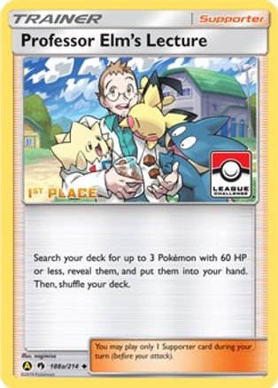 Professor Elm's Lecture - 188a/214 (League Challenge) [1st Place] (/214) Reverse Holofoil [Promos: League & Championship Cards] Pokemon Single Pokémon