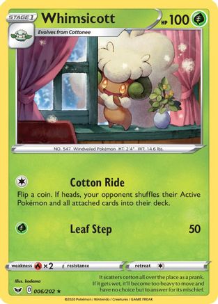 Whimsicott (6/202) Reverse Holofoil [SWSH: Base Set] Pokemon Single Pokémon