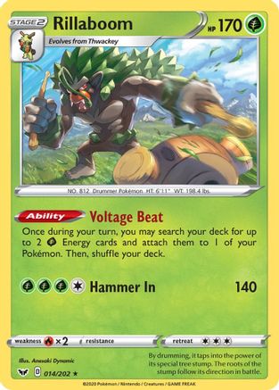 Rillaboom (014) (14/202) Reverse Holofoil [SWSH01 Sword & Shield Base Set] Pokemon Single Pokémon