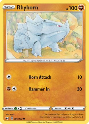 Rhyhorn (96/202) Reverse Holofoil [SWSH: Base Set] Pokemon Single Pokémon