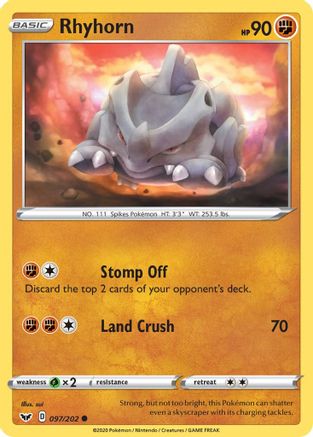 Rhyhorn (097) (97/202) Reverse Holofoil [SWSH01 Sword & Shield Base Set] Pokemon Single Pokémon
