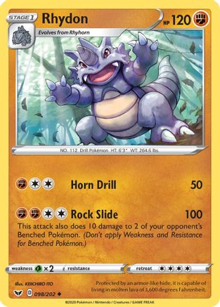 Rhydon (98/202) Reverse Holofoil [SWSH: Base Set] Pokemon Single Pokémon