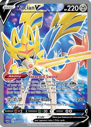 Zacian V (Full Art) 195/202 Holofoil [SWSH: Base Set] Pokemon Single Pokémon