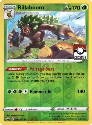 Rillaboom 014/202 (Pokemon League) Reverse Holofoil [Promos: League & Championship Cards] Pokemon Single Pokémon