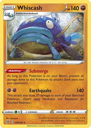 Whiscash (100/192) Reverse Holofoil [SWSH: Rebel Clash] Pokemon Single Pokémon