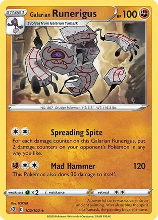 Galarian Runerigus (102/192) Reverse Holofoil [SWSH: Rebel Clash] Pokemon Single Pokémon