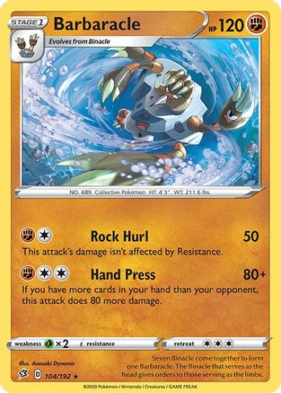 Barbaracle (104/192) Reverse Holofoil [SWSH: Rebel Clash] Pokemon Single Pokémon