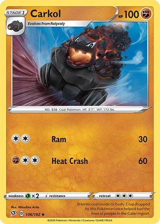 Carkol (106/192) Reverse Holofoil [SWSH: Rebel Clash] Pokemon Single Pokémon