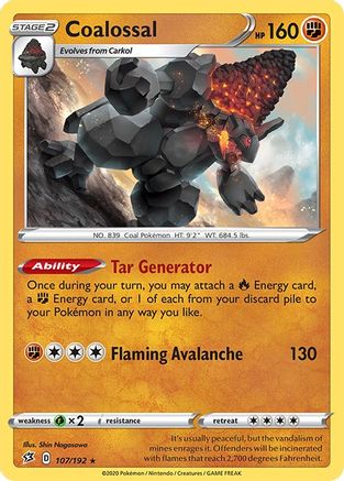 Coalossal (107/192) Reverse Holofoil [SWSH: Rebel Clash] Pokemon Single Pokémon