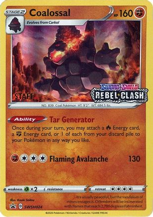 Coalossal - SWSH024 (Prerelease) [Staff] () Holofoil [Promos: SWSH Promo Cards] Pokemon Single Pokémon