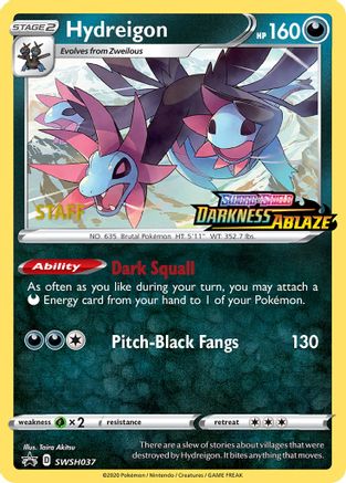 Hydreigon - SWSH037 (Prerelease) [Staff] () Holofoil [Promos: SWSH Promo Cards] Pokemon Single Pokémon