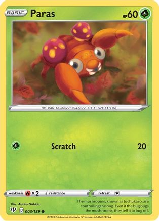Paras (3/189) Reverse Holofoil [SWSH: Darkness Ablaze] Pokemon Single Pokémon