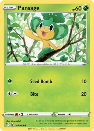 Pansage (6/189) Reverse Holofoil [SWSH: Darkness Ablaze] Pokemon Single Pokémon