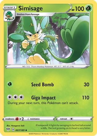Simisage (7/189) Reverse Holofoil [SWSH: Darkness Ablaze] Pokemon Single Pokémon