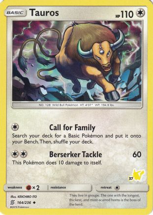 Tauros 164/236 (#37 Pikachu Stamped) () [Misc: Battle Academy] Pokemon Single Pokémon
