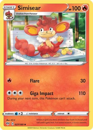 Simisear 27/189 [SWSH: Darkness Ablaze] Pokemon Single Pokémon