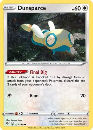 Dunsparce (137/189) [SWSH: Darkness Ablaze] Pokemon Single Pokémon