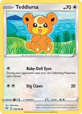 Teddiursa (138/189) Reverse Holofoil [SWSH: Darkness Ablaze] Pokemon Single Pokémon