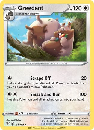 Greedent (153/189) Reverse Holofoil [SWSH: Darkness Ablaze] Pokemon Single Pokémon