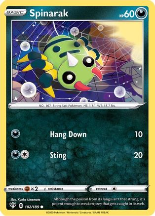 Spinarak (102/189) Reverse Holofoil [SWSH: Darkness Ablaze] Pokemon Single Pokémon