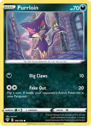Purrloin (106/189) Reverse Holofoil [SWSH: Darkness Ablaze] Pokemon Single Pokémon