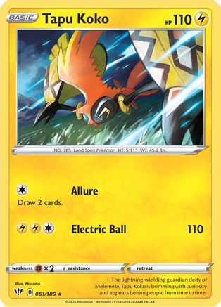 Tapu Koko (61/189) Reverse Holofoil [SWSH: Darkness Ablaze] Pokemon Single Pokémon