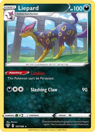 Liepard (107/189) Reverse Holofoil [SWSH: Darkness Ablaze] Pokemon Single Pokémon