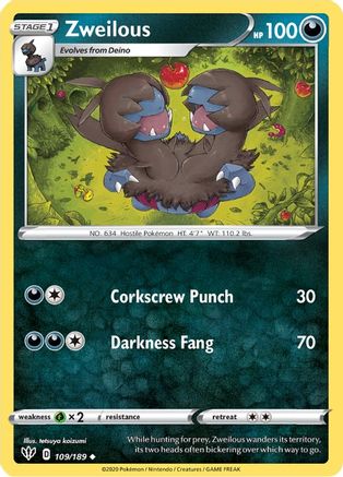 Zweilous (109/189) Reverse Holofoil [SWSH: Darkness Ablaze] Pokemon Single Pokémon